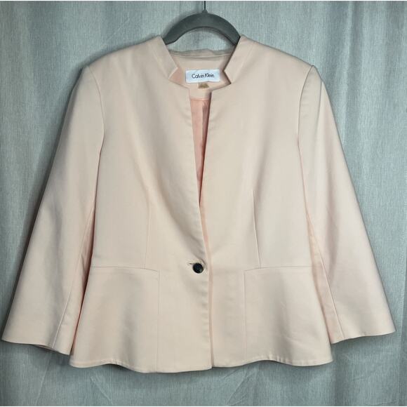 Calvin Klein Women's Cropped Cotton Pink Suit Jacket w/ Mandarin Collar - Size 8 - Picture 1 of 8